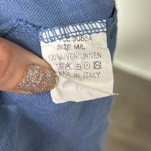 Tempo Paris- M/L - 100% Linen- medium blue- blouse- 3/4 sleeve- flowy minimalist - Picture 4 of 7